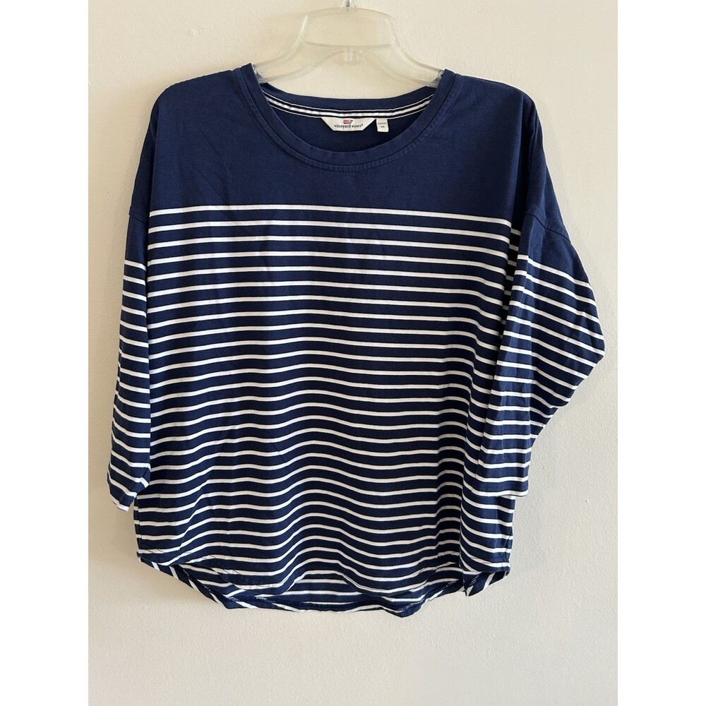 Vineyard Vines Striped Deluxe T-Shirt Nautical Blue White Size M Women